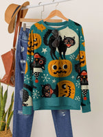 Halloween Pumpkin Cats O-Neck Pullover Sweatshirt