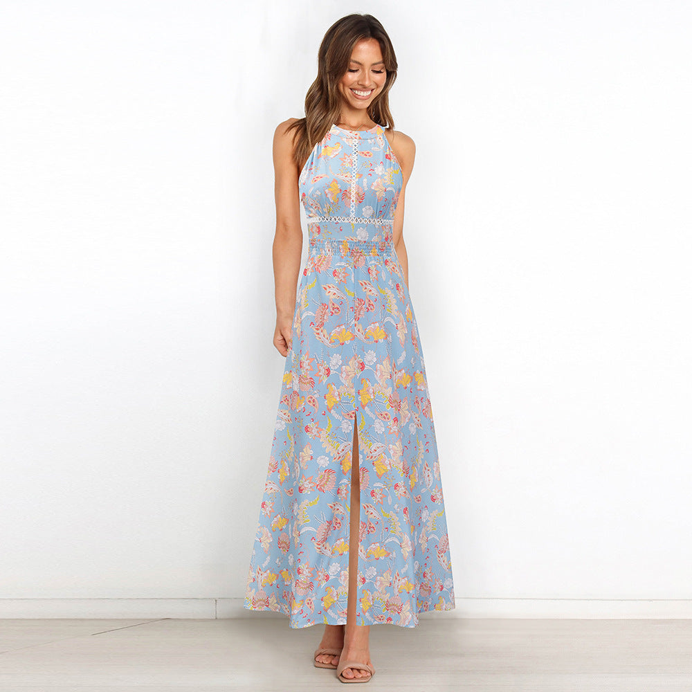 Floral Print Sleeveless High Split Wholesale Maxi Dresses Summer