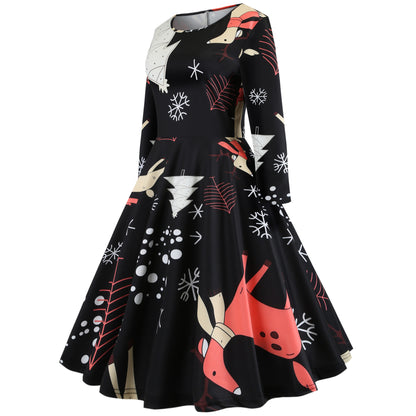 Christmas Print Retro Slim Fit Bodycon Dress