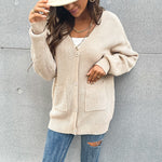 V-Neck Button Pocket Cardigan Knitted Sweater Coat Women Wholesale