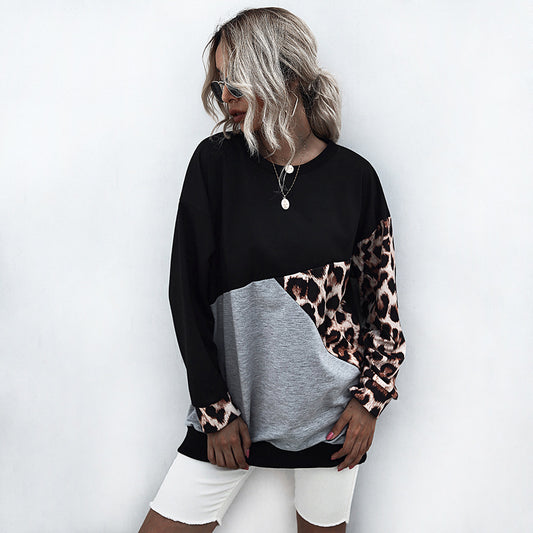 Splicing Leopard Print Sweatshirt Wholesale Women Clothing