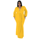 Long Sleeve V Neck Curvy Maxi Dresses Wholesale Plus Size Clothing