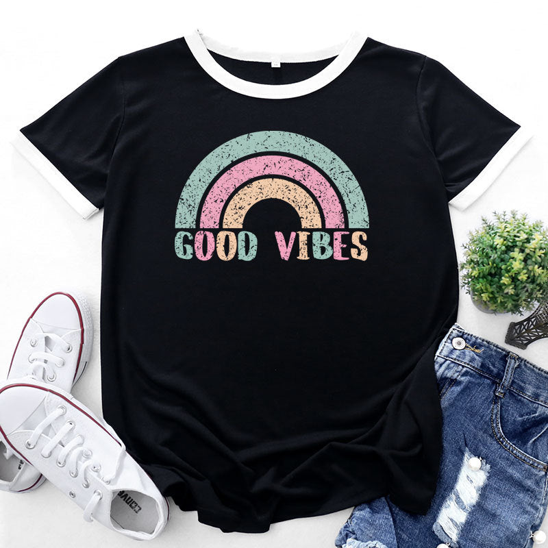 Color Block Short Sleeve Round Neck Wholesale T-shirts For Women