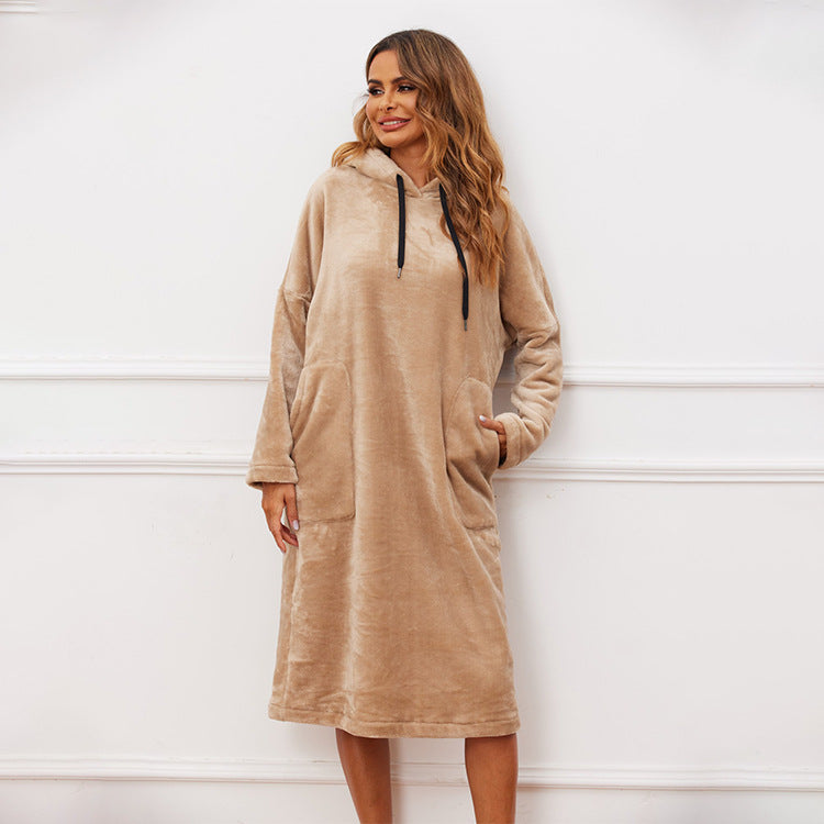 Hooded Sweatshirt Flannel Long Sleeve Long Nightdress Wholesale Loungewear