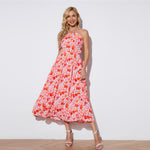 Floral Print Halterneck Sleeveless Backless Wholesale Swing Dresses for Summer