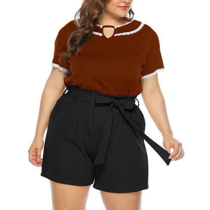 Solid Color Wholesale Plus Size Clothing Women'S Straight Bowknot Casual Shorts Wide Leg Pants