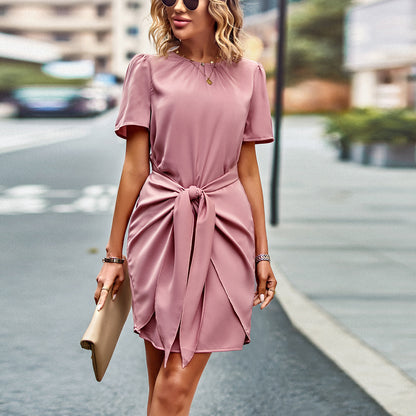 Summer Temperament Round Neck Twist Fashion T-Shirt Dress Wholesale Dresses