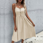 Cotton Linen Solid Color Sleeveless Sling Wholesale Swing Dresses Summer