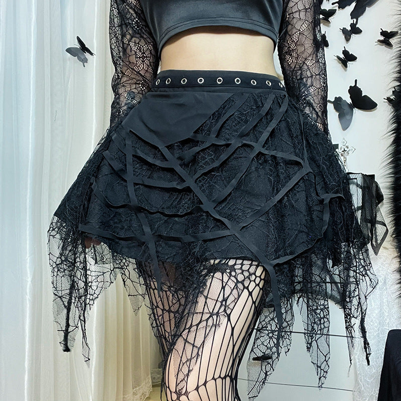 Gothic Punk Dark Style Spider Web Mini Skirt Wholesale Vendors