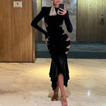 Irregular Long Sleeve Solid Color Sexy Hollow Party Dress Wholesale Dresses