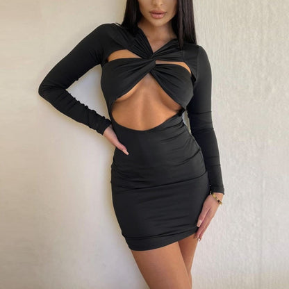 Sexy Hollow Package Hip Long Sleeve Bodycon Dress Wholesale Dresses