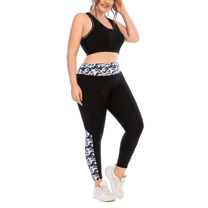 Fashion Printed Sport Bra & Leggings Curvy Fitness Yoga Suits Activewears Plus Size Two Piece Sets Wholesale Workout Clothes