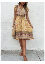 V-Neck Printed Boho Dress Wholesale Bohemian Dress For Women