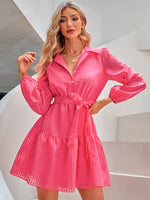 Fashion Plaid Translucence Single-Breasted Casual Dress Wholesale Dresses