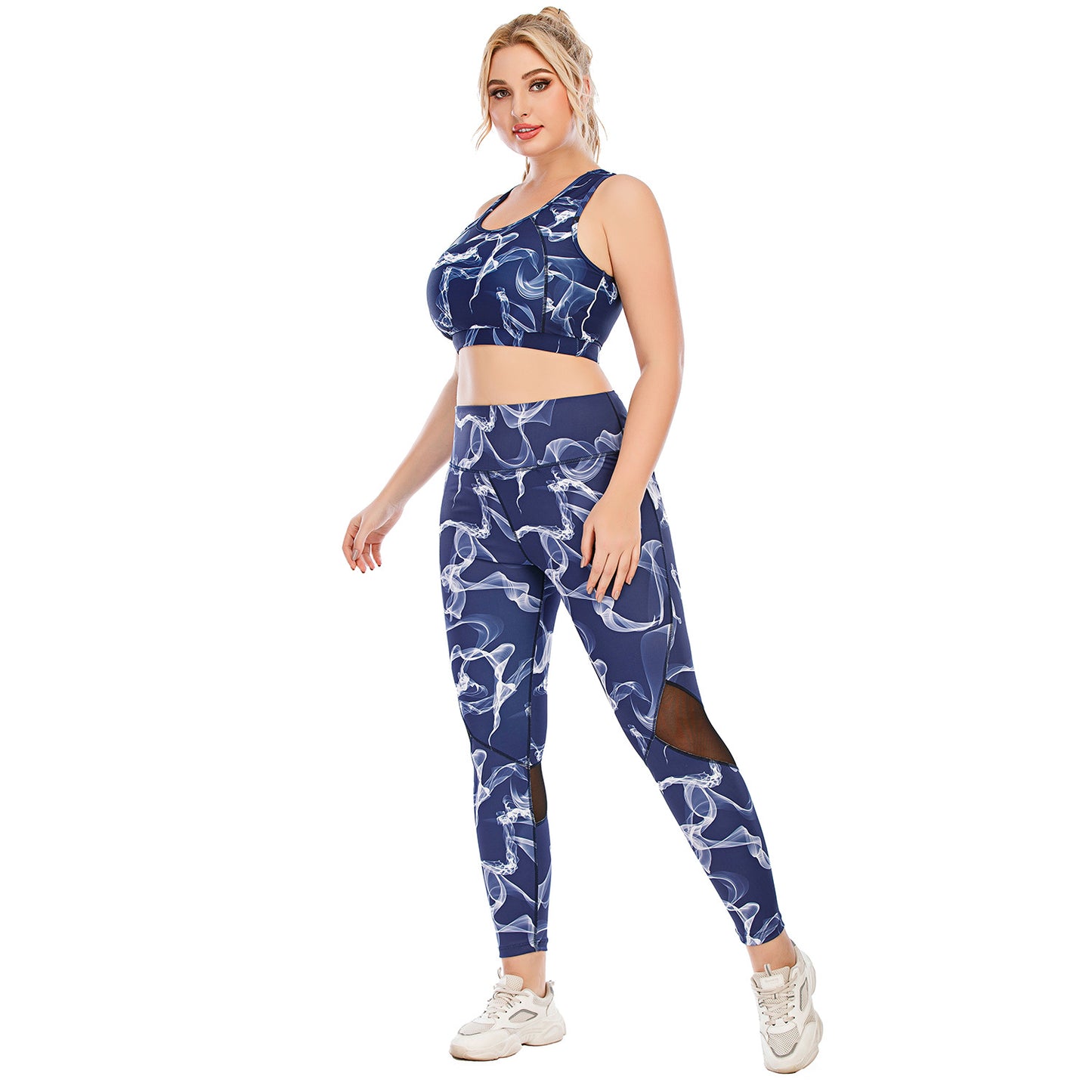 Sport Bra & Mesh Leggings Printed Curvy Activewears Yoga Fitness Suits Workout Plus Size Two Piece Sets Wholesale