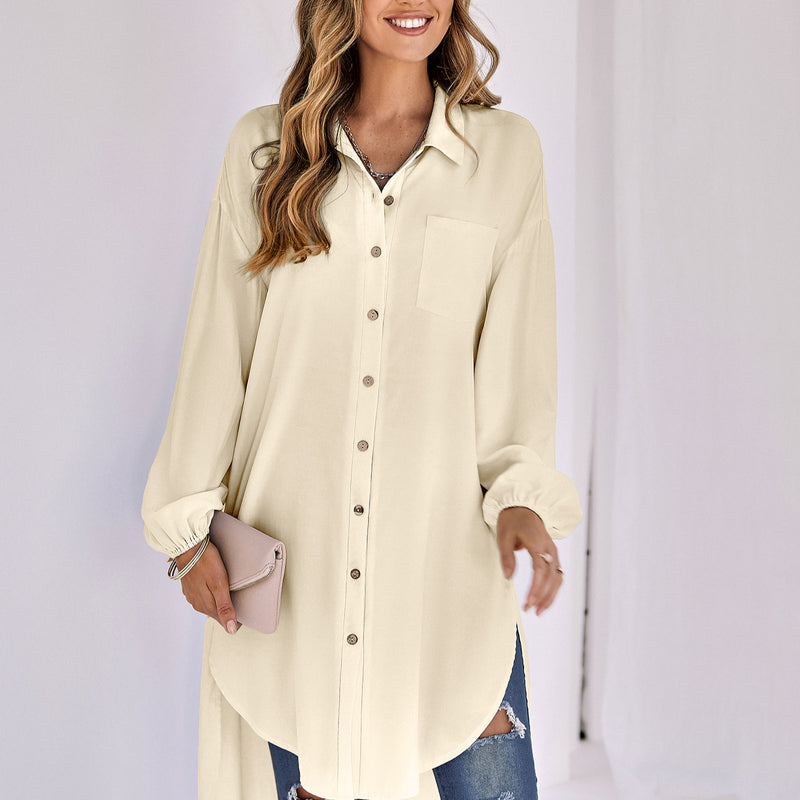 Fashion Solid Color Long Lapel Shirt Blouse Wholesale Womens Tops