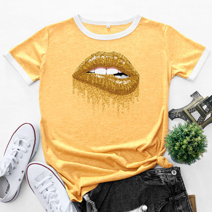 Women Fashion Lip Print Short Sleeve Wholesale T-shirts Summer