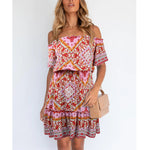 Ethnic Style Boho Style Print Off Shoulder Vacation Dress Sexy Wholesale Bohemian Dress For Women SD531675