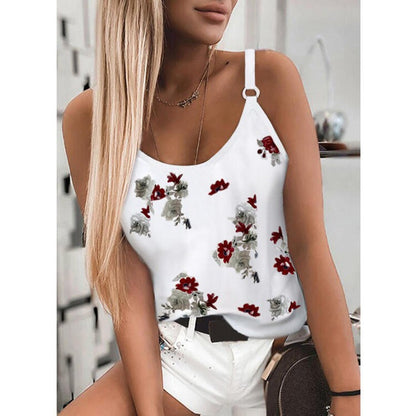 Fashion V Neck Print Vest Casual Loose Summer Tank Tops Wholesale