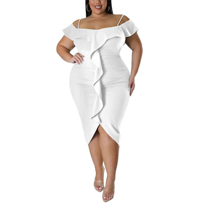 Solid Color Sexy Sling Off Shoulder Bodycon Curvy Dresses Wholesale Plus Size Clothing