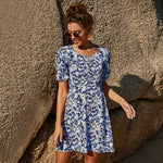 Women's Floral Print Casual Short Sleeve Wholesale Flare Dresses Summer