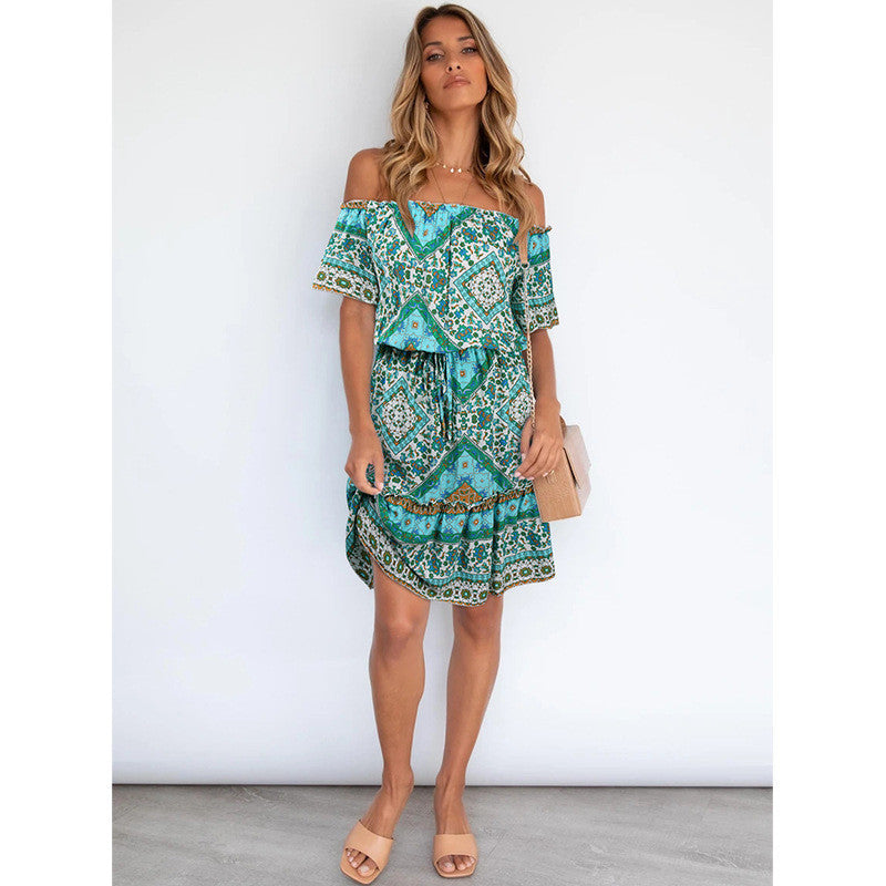 Ethnic Style Boho Style Print Off Shoulder Vacation Dress Sexy Wholesale Bohemian Dress For Women SD531675