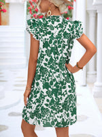 V-Neck Tie Ruffle Sleeve Floral A-Line Dress Wholesale Dresses