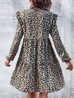 Ruffled Long Sleeve Leopard Pullover Slim Dress Wholesale Dresses