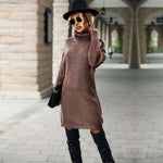 Fashionable Long-Sleeved Solid Color Turtleneck Knitted Simple Sweater Dress Wholesale Dresses