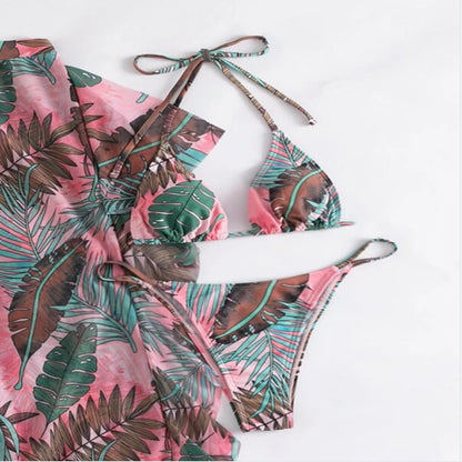 Sexy Tropical Leaf Printing Womens Bikini & Beachwear Cover Up Pants 3pcs Sets Swimwear Wholesale Vendors