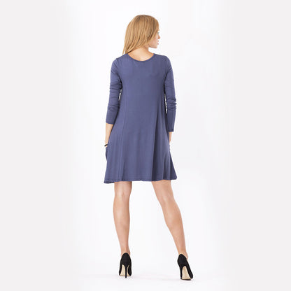 Simple Loose Long Sleeve Midi T Shirt Dress Wholesale Casual Dresses With Pockets