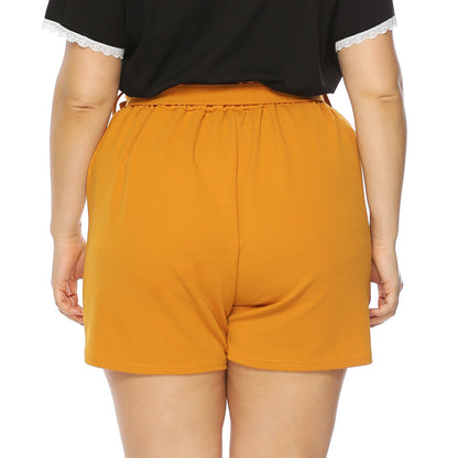 Solid Color Wholesale Plus Size Clothing Women'S Straight Bowknot Casual Shorts Wide Leg Pants