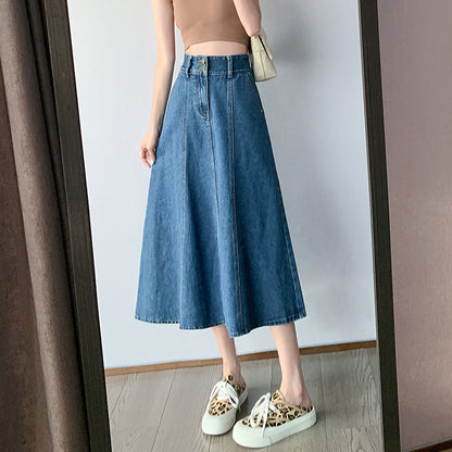 Fashion High Waist A-Line Denim Skirts Double Button Midi Wholesale Skirts