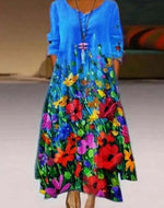 Fashion Print Maxi Dress Irregular Hem Crew Neck Long Sleeve Loose Wholesale Dresses