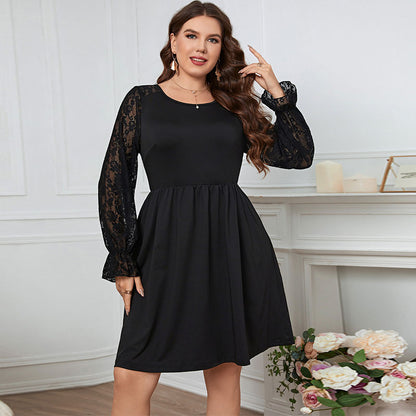 Lace Long Sleeve Fashion Swing Curvy Dresses Wholesale Plus Size Clothing