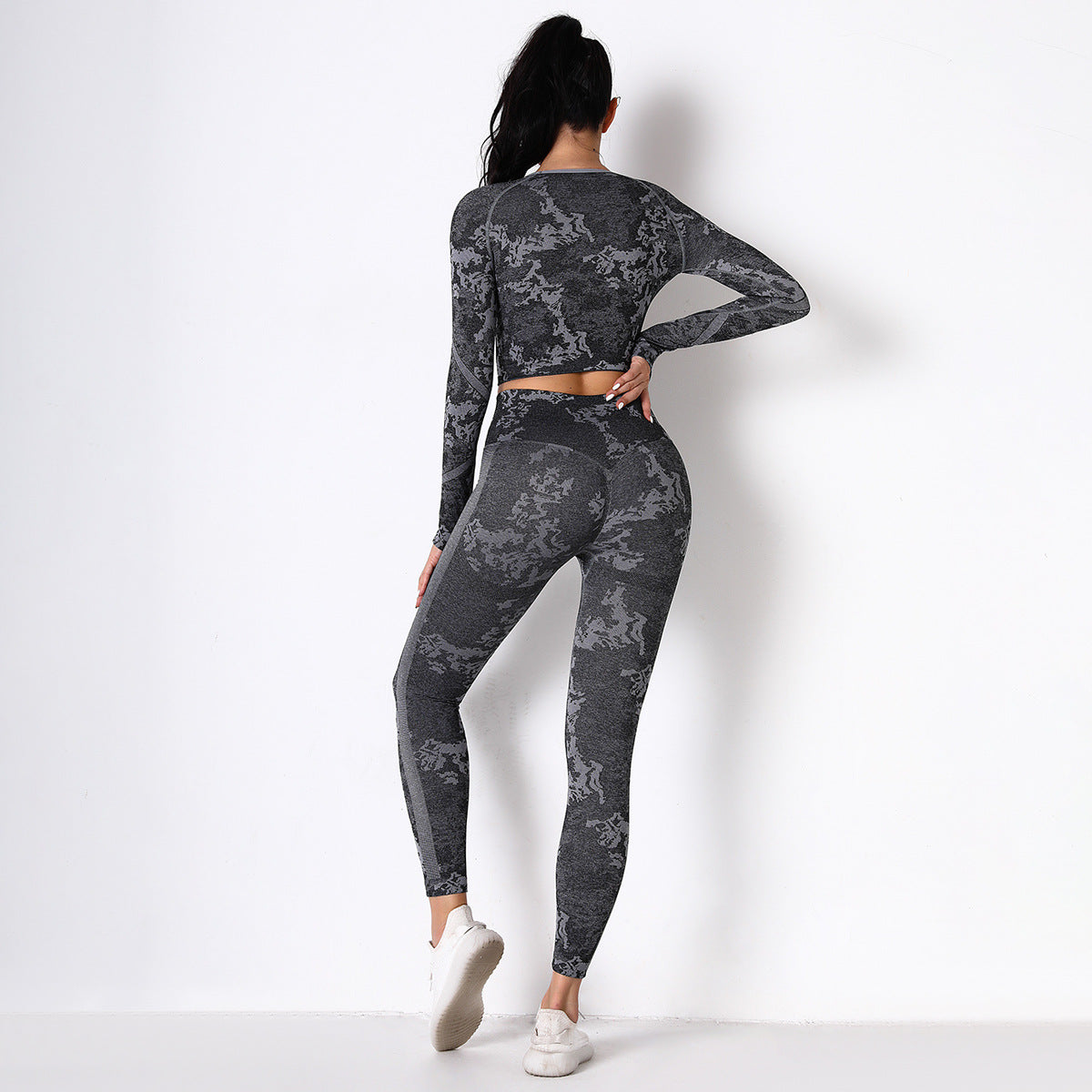 Knitted Camo Tops & Hip-Lifting Leggings Seamless Yoga Suit Wholesale Activewear Sets