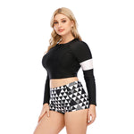 Long Sleeve Printed Womens Curvy Split Swimsuits Athletic Sunscreen Zipper 2pcs Swimwears Wholesale Plus Size Clothing