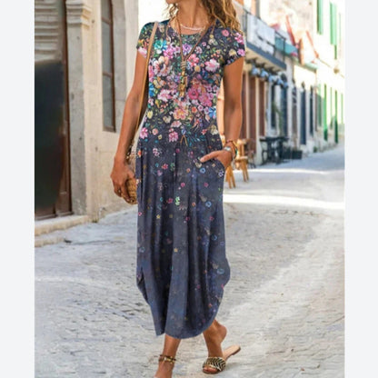 Floral Print Short Sleeve Irregular Wholesale Midi Dresses Summer