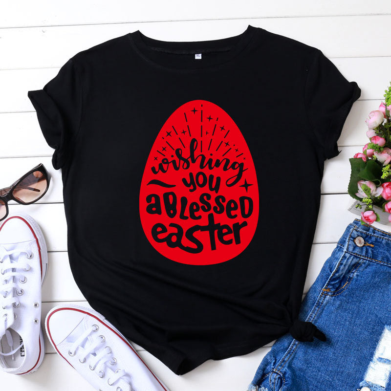 Women Fashion Easter Print Wholesale T-shirts Summer