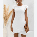 Solid Color Ruffle Short Sleeve Crossover Hem Casual Dresses Trendy T Shirt Dress Wholesale