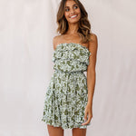 Floral Print Off Shoulder Backless Ruffles Wide Swing Wrap Mini Tube Dress Holiday Sexy Wholesale Dresses