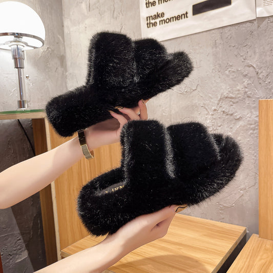 Flat-Bottomed Warm Plush Slippers Wholesale Clothing And Shoes