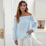 One-Neck Elegant Jacquard Solid Color Long-Sleeved Chiffon Blouses Wholesale Women Top