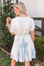 Tie-Dye Print Lace-Up Short Sleeve Loose Swing Dress Summer Casual T Shirt Dress Wholesale