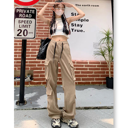 High-Waist Straight Drape Wide-Leg Overalls Wholesale Women Pants