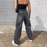 Retro Ripped Jeans Pants Loose Solid Color Casual Women Wholesale Denim Jeans
