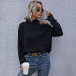 Casual Ripped High Collar Long Sleeve Loose Knitted Tops Wholesale Sweater