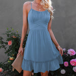 Solid Color Wrap Dress Sling Ruffle Wholesale Dresses Summer Back Lacing Bowknot