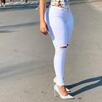 Fashion Ripped Denim Pants High Waist Solid Color Slim Jeans Pants Wholesale Plus Size Clothing