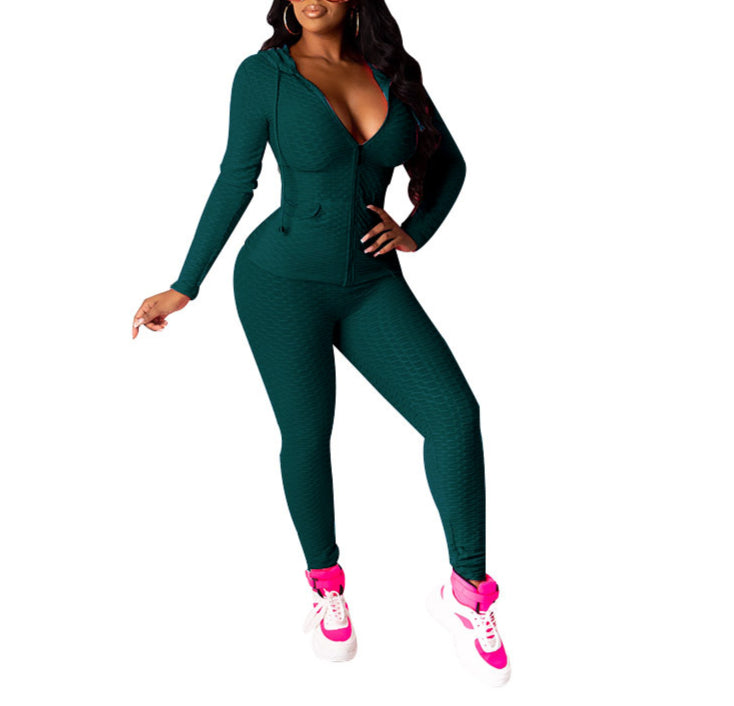 Hooded Zipper Sweatshirt Two-Piece Yoga Pants Sports Suit Wholesale